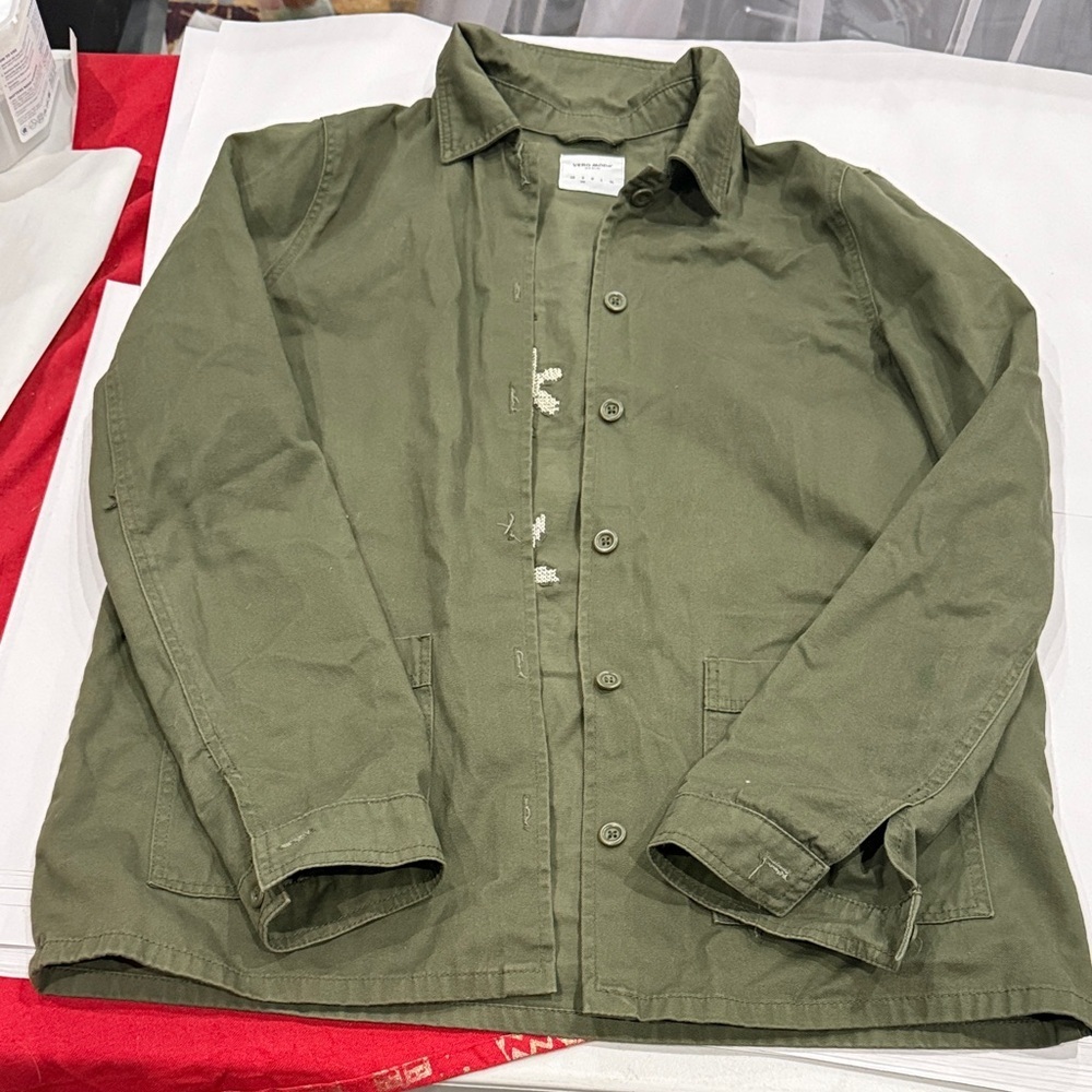 Vero Moda Olive Button Down Shirt with beaded back detail